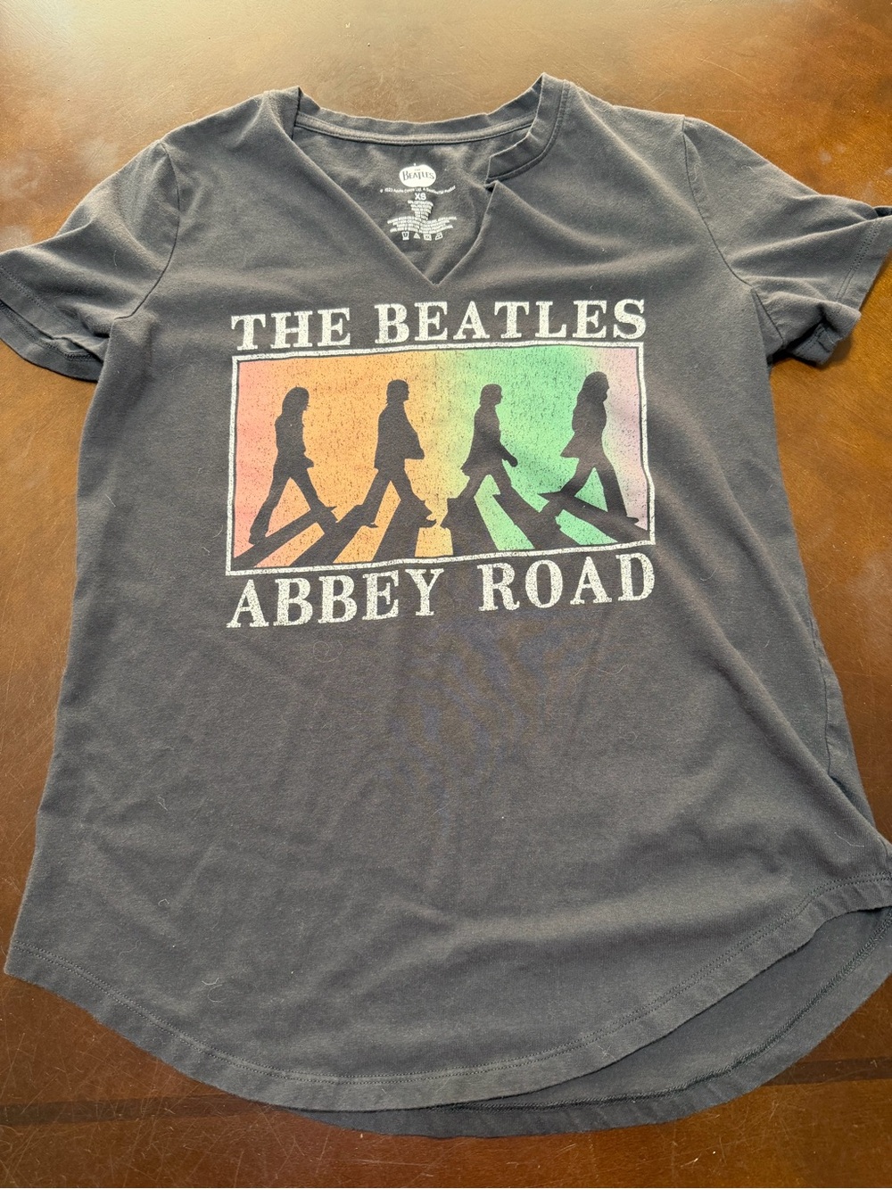 The Beatles Black Graphic Tee with Rainbow Abbey Road Print